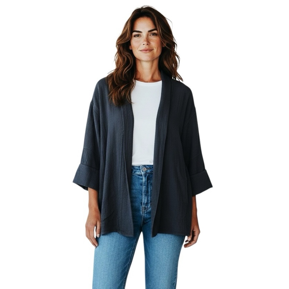 Wilfred Cotton Open Front Lightweight Gauze Cuffed Blazer Jacket